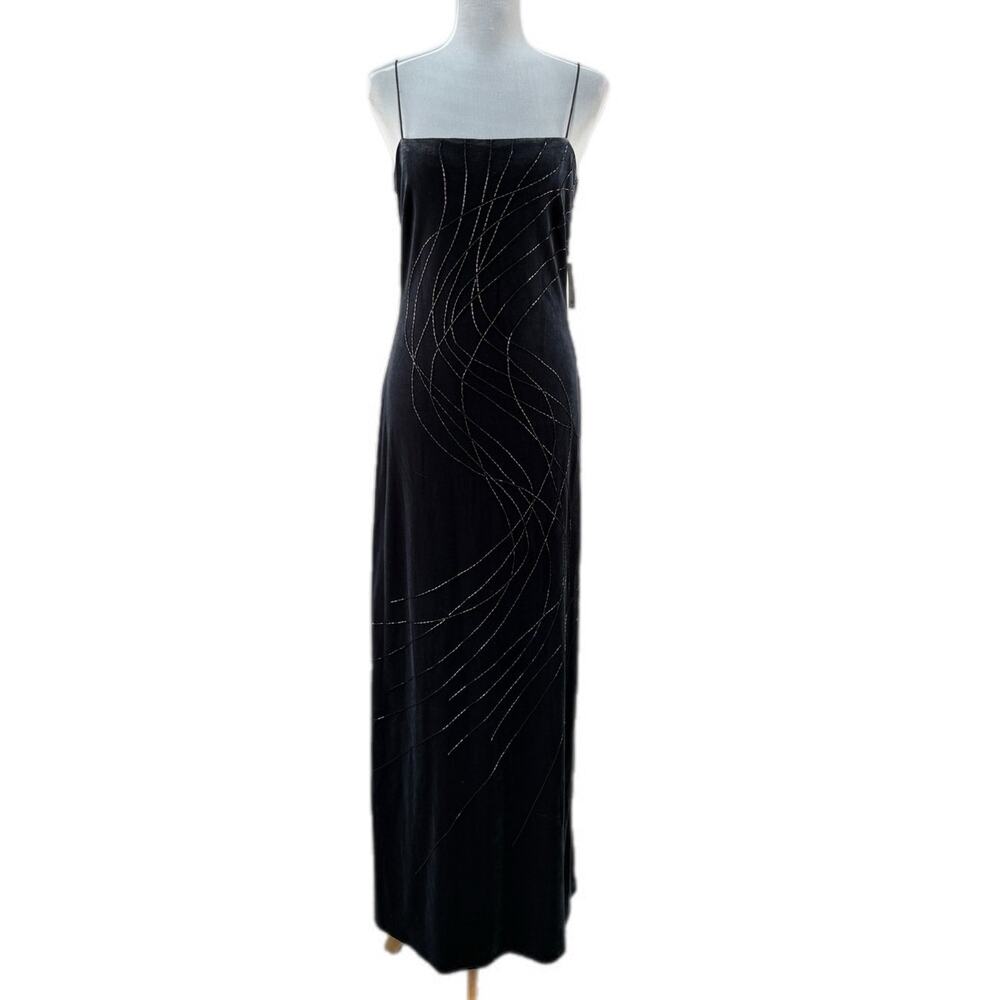 Y2K Niki Livas Gunmetal Velvet Bead Detail Formal Dress NWT - Women's Size 8